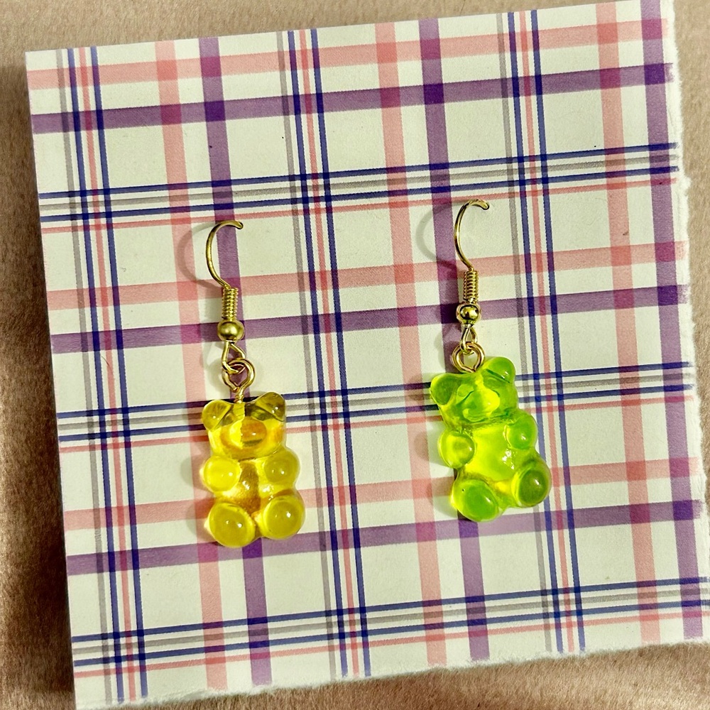 Yellow and Green Gummy Bear Earrings - Picture 1 of 5